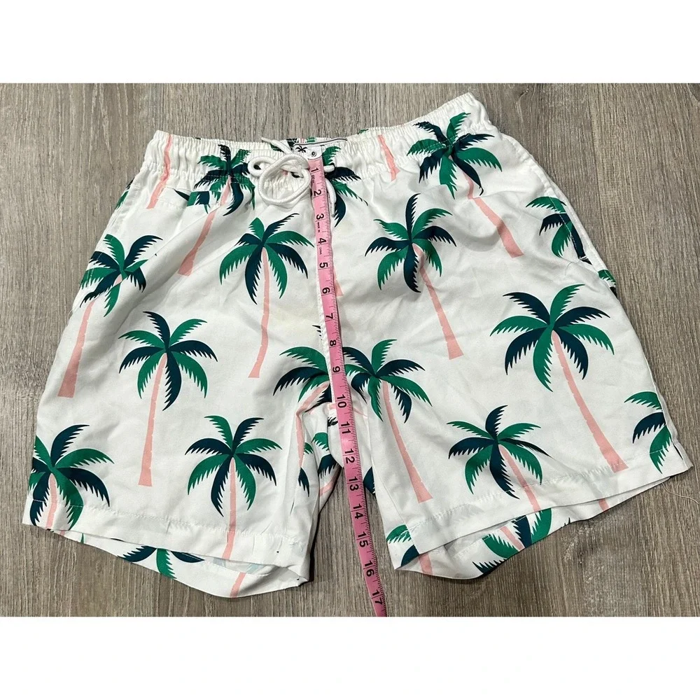 FREE‎ PLANET Swim Shorts Men's Medium White PalmTrees Tropical Swim Trunk Short
